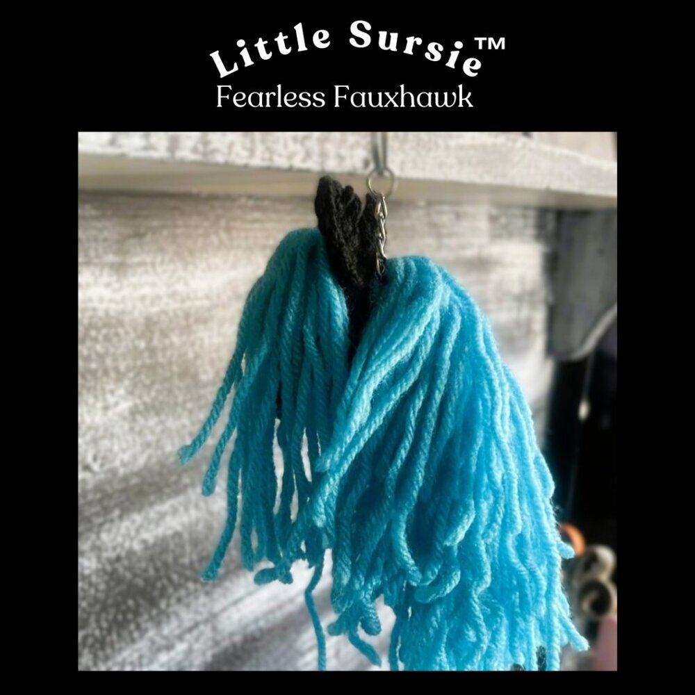 Handmade Crocheted Aqua Blue Fauxhawk Amigurumi Purse Charm Keychain - Picture 7 of 8